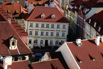 High angle view of buildings in city