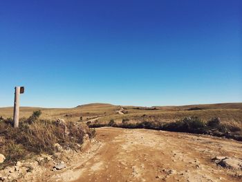 Scenic view of landscape against clear blue sky