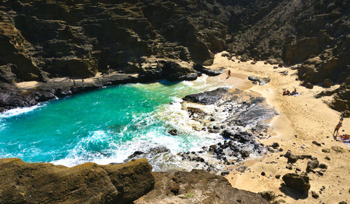 High angle view of rocks on beach