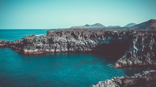 Scenic view of sea against clear sky