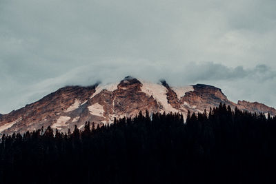 Low angle view of rocky mountains against sky