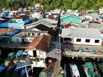 High angle view of houses in town