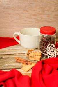 High angle view of coffee cup on table