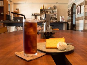 Close-up of beer glass on table