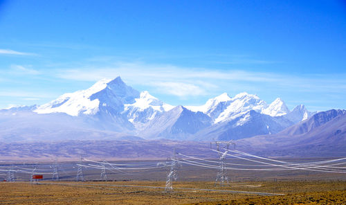 Scenic view of snowcapped mountains against sky