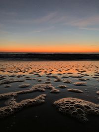 Right as the sun set, the sky became an almost golden color. giving the wet sand that same effect..