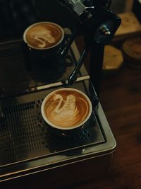 High angle view of coffee on table