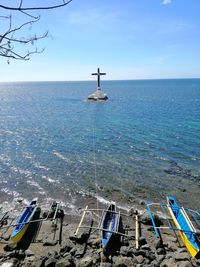 Scenic view of sea against blue sky