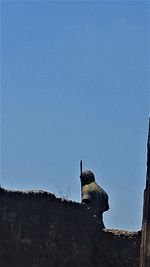 Low angle view of bird perching against clear sky