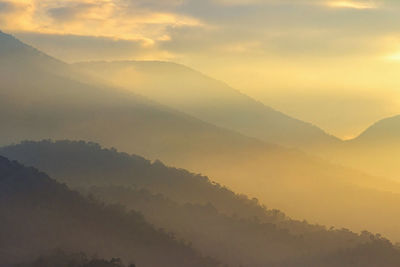 Morning view on the mountain range in yellow