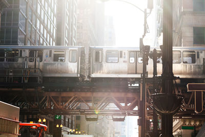 Train at railroad station in city