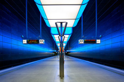 Illuminated railroad station platform