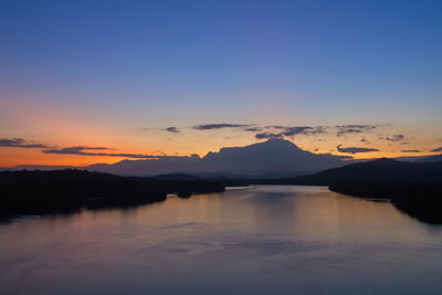 Scenic view of lake against sky during sunset