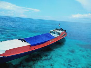 High angle view of boat on sea