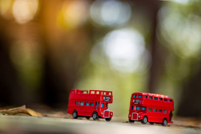 Close-up of toy car on table