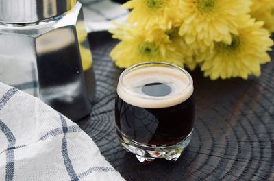 High angle view of coffee on table