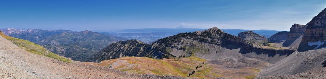 Panoramic view of mountain range against sky