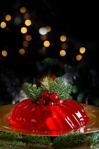 Close-up of sweet food in plate during christmas at night