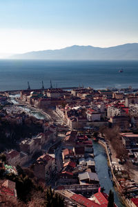 High angle view of buildings in city