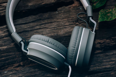 High angle view of headphones on table