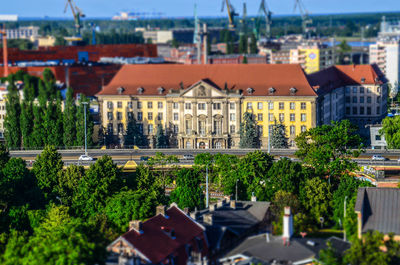 High angle view of residential buildings