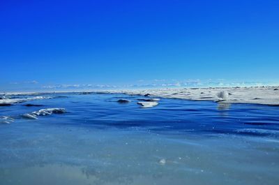 Scenic view of sea against blue sky