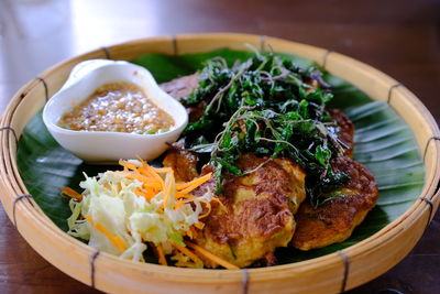 High angle view of food in plate