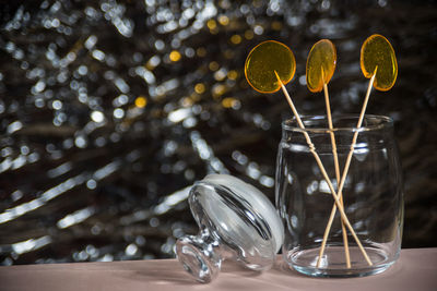 Close-up of wine glass on table