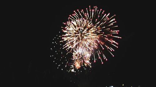 Low angle view of firework display at night
