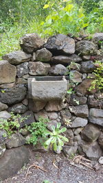 High angle view of stone wall