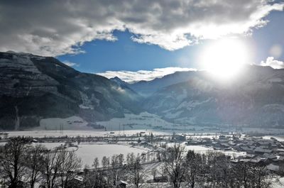 Scenic view of snowcapped mountains against sky