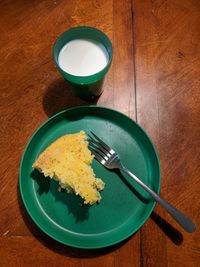 High angle view of breakfast on table