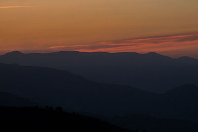 Scenic view of silhouette mountain against sky during sunset