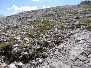 View of rocks on land against sky