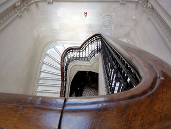 High angle view of spiral staircase at home