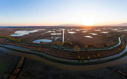 High angle view of road against sky during sunset