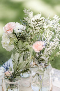 Close-up of white flower vase on table