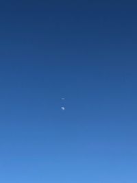 Low angle view of moon against clear blue sky