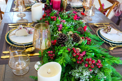 Thailand, kanchanaburi. table setting and christmas decorations.