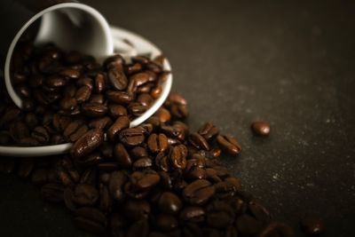 Close-up of coffee beans on table