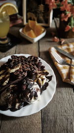 Close-up of dessert in plate on table