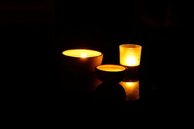 Close-up of lit candle in the dark