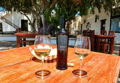 View of wine glass on table at restaurant