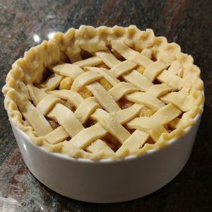 High angle view of pasta in bowl on table