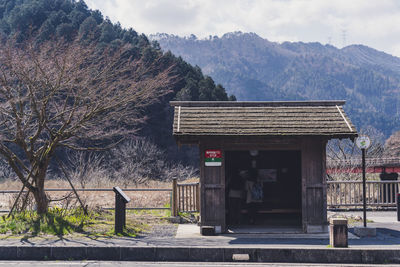 View of building with mountain range in background