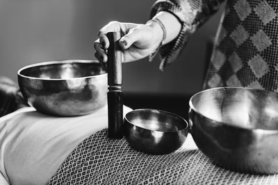 Tibetan singing bowl in sound healing therapy