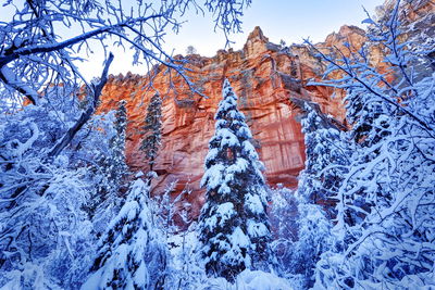 Low angle view of snow on mountain