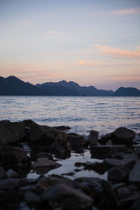 Scenic view of sea against sky during sunset