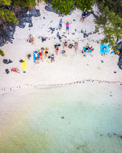 High angle view of people on beach