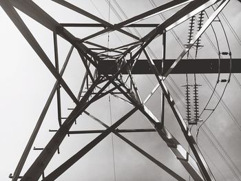 Directly below shot of electricity pylon against sky